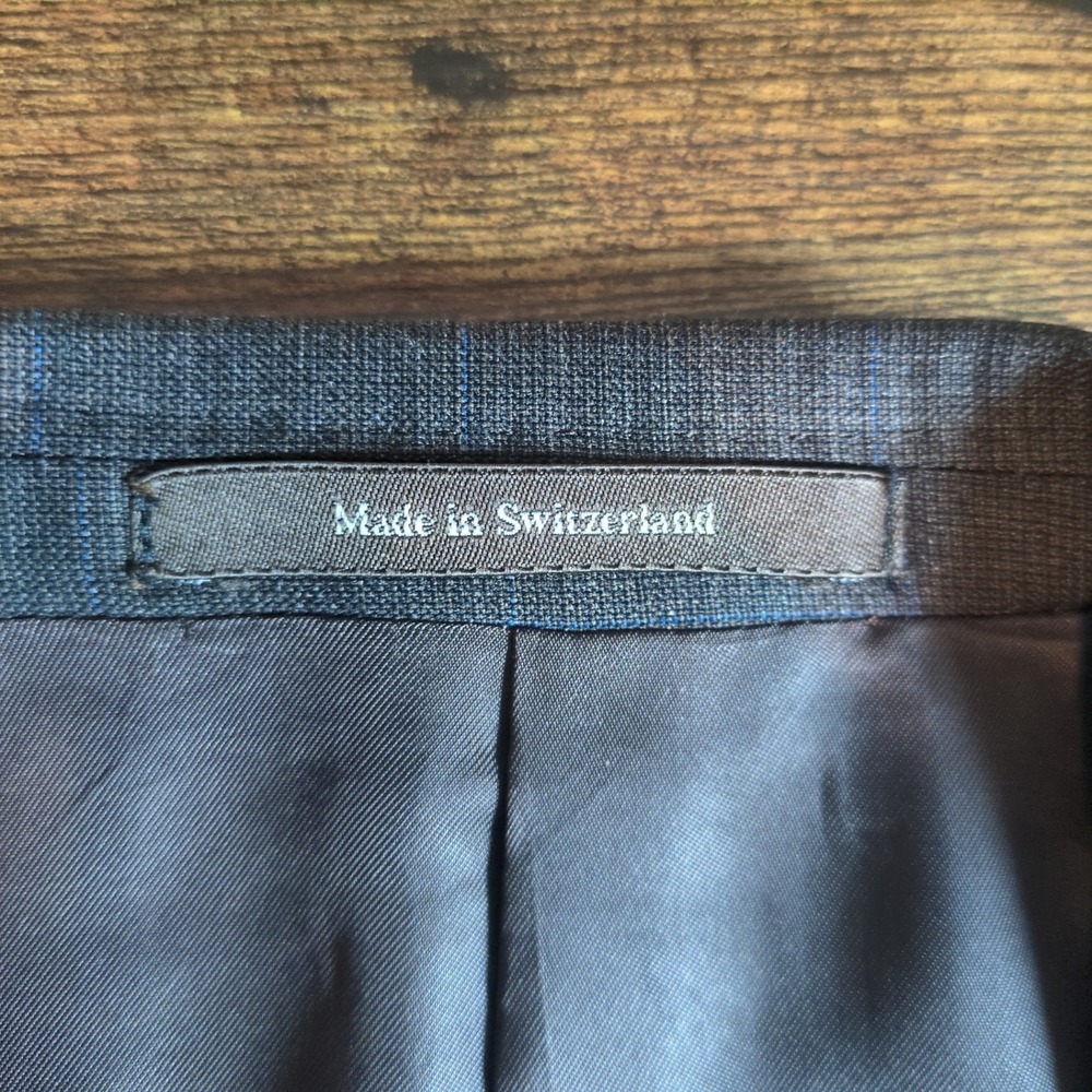Ermenegildo Zegna Mens Brown‎ Blue Windowpane 100% Wool 3 Button Blazer 46R - Picture 11 of 16